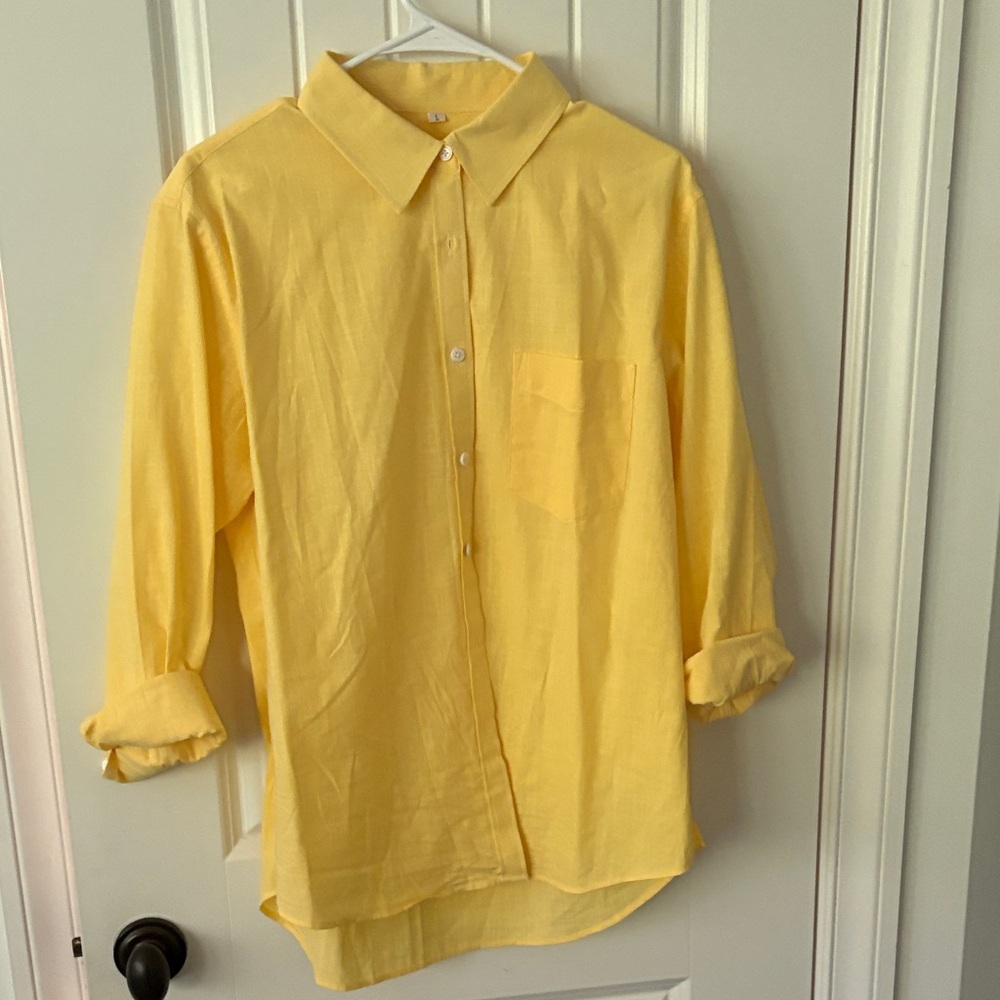 Bright Yellow Men's Casual Button Down Shirt